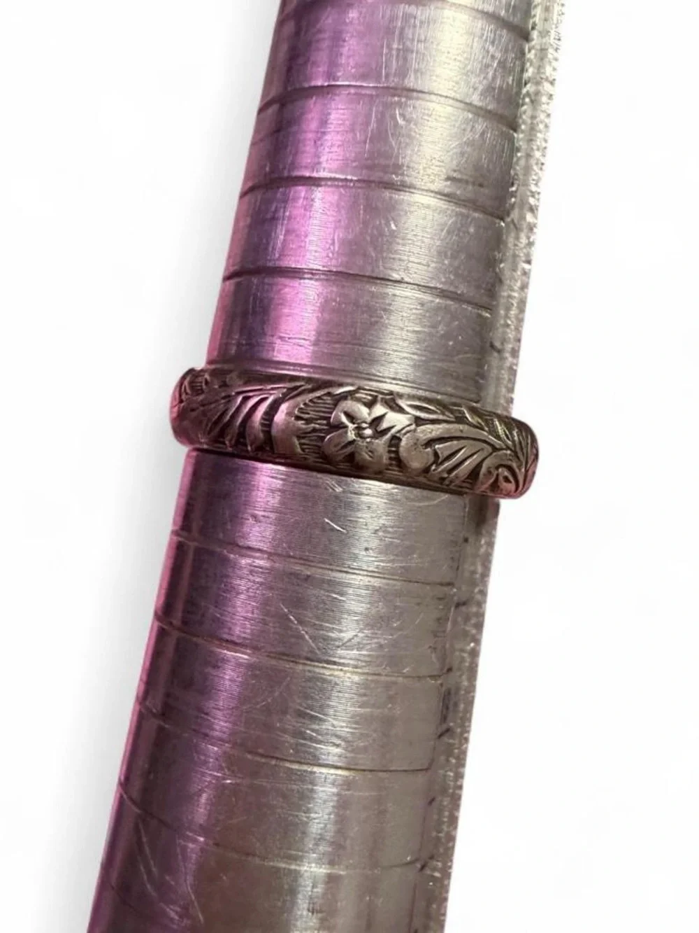 Sterling Silver Engraved Floral Band scrolling vines 925